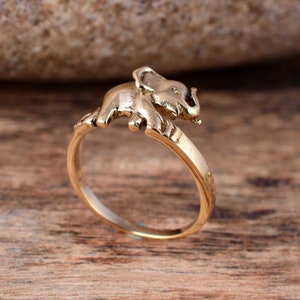 Mini Baby Elephant Stacking Ring, Good Luck Ring, Animal Lover Ring in Brass, Brass Gold, gift for her