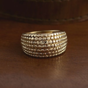 Gold Chunky Ring, Gold Beaded Dome Ring, Smooth Ring, Vintage Gold Statement Ring, Boho Ring, Minimalist Ring, Dome Ring, Brass Ring, Gift