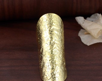 Long Statement Ring, Gold Brass Ring, Boho Rings for Women, Wide, Large, Full Finger, Hammered, Chunky, Cigar, Cuff, Tube, Bohemian Jewelry