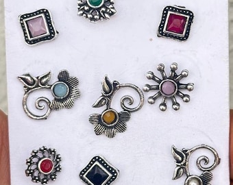 Piercing al naso in ottone ossidato: set di gioielli indiani per piercing