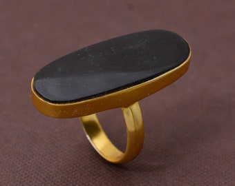 Black Onyx Stone Brass Ring, Traditional Brass Ring, Gold Plated Brass Ring, Handmade Ring, Girl & Women Brass Ring, Big Stone Ring