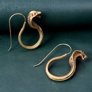 Gold Snake Drop Earrings, Gold Snake Earrings, Brass Snake Earrings, Snake Dangle Earrings, Statement Snake Earrings, Earrings