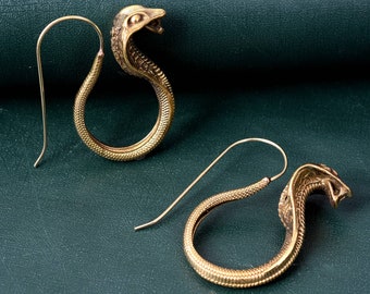 Gold Snake Drop Earrings, Gold Snake Earrings, Brass Snake Earrings, Snake Dangle Earrings, Statement Snake Earrings, Earrings