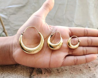 Gold Dome Hoops, Gold Brass Earrings, Bold Earrings, Chunky Earrings, Statement Earrings, Thick Hoop Earrings, Minimal Style, Handmade