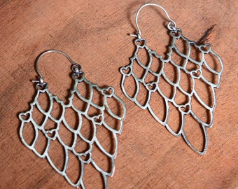 Gold Brass Art Deco Earrings: Bohemian Statement Jewelry