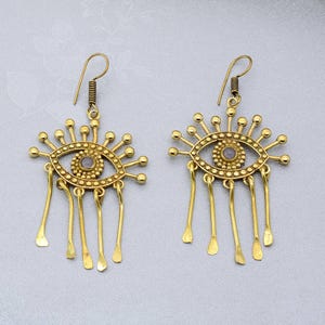 Lucky Evil Eye Talisman Golden Earrings, Minimalist, Magic, protection, Third Eye, Boho, Gothic, Gipsy, gift for her