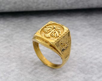 Bague Chevalière Plaqué Or - Motif Empereur Napoléon III - Taille 62 - Occasion