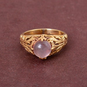 Rose Quartz Ring, Filigree Band  Ring, Brass Ring, Gemstone Ring, Handmade Ring, Brass Jewelry, Ring For Her, Ring For Women, Statement Ring