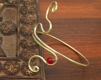 Mosiężna spiralna bransoletka na ramię, spiralna bransoletka boho