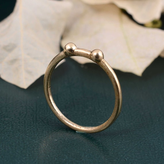 Solid Gold Brass Beaded Ring: Minimalist Stacking Band