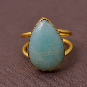 Larimar Ring, Gemstone Ring, Handmade Ring, Statement Ring, Double Band Ring, Gold Ring, Larimar Jewelry, Gift For Her,  Women Ring