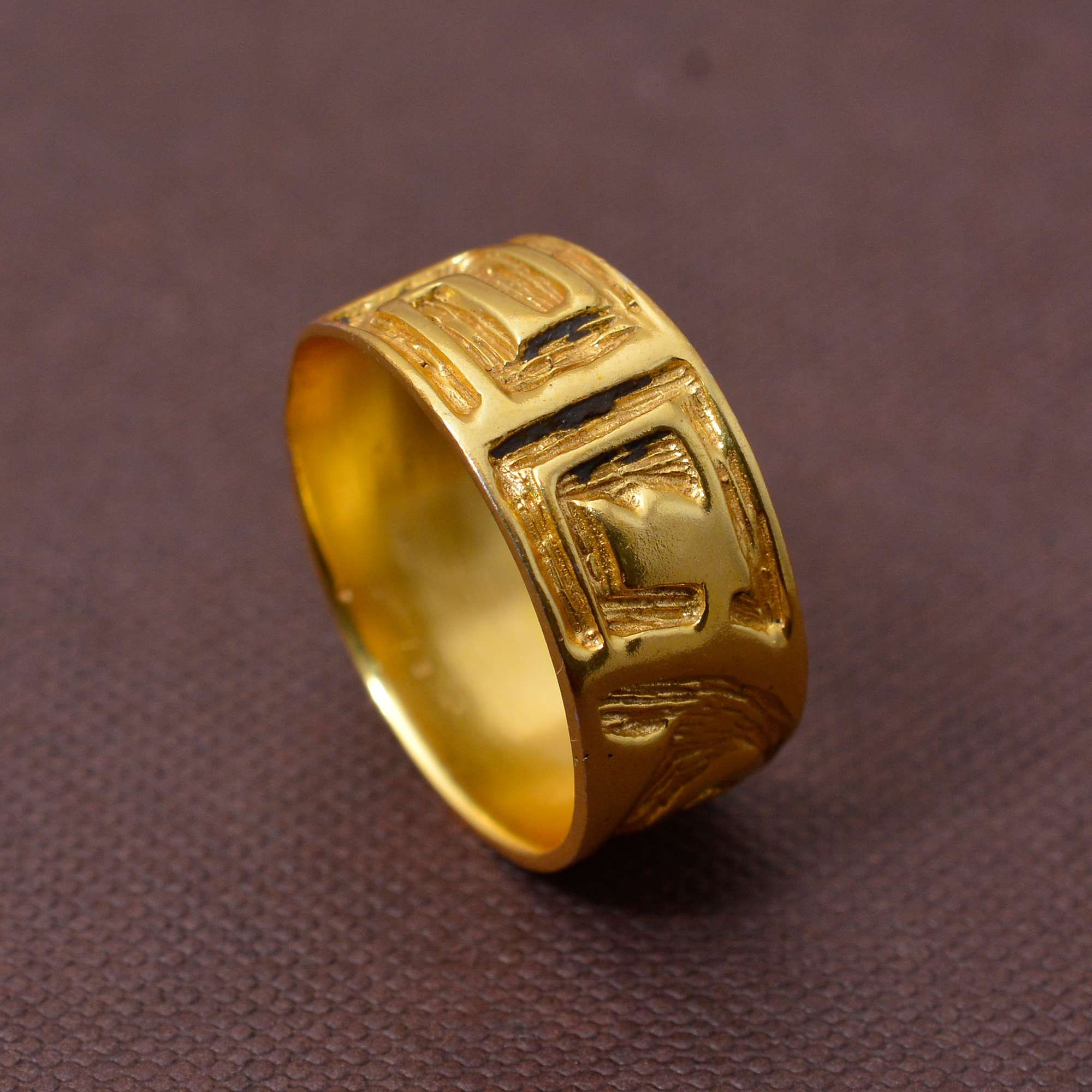 Thick Gold Ring Hand Carved Wide Ring Wide Band Ring Etsy