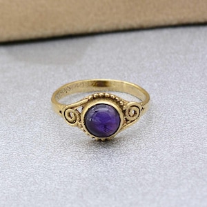 Brass Amethyst and moonstone Ring, purple amethyst ring, love crystal ring, crystal jewelry for women, valentine&#39;s day gifts