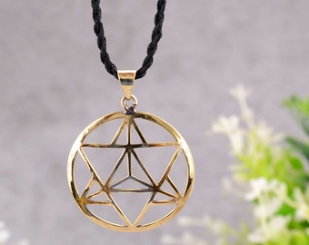 Merkaba Pendant Gold Necklace Merkabah Star Sacred Geometry Meditation Metatron Spiritual Talisman Amulet