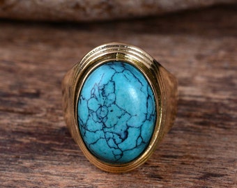 Turquoise Ring, Gemstone Ring, Brass Ring, Boho Brass Ring, Ring For Women, Gift For Her, Minimalist Ring, Bohemian Ring