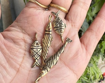 Brass Fish Pendant Necklace with chain Dainty Sardine Charm