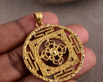 Handmade Brass Shri Yantra Pendant: Sacred Geometry Necklace