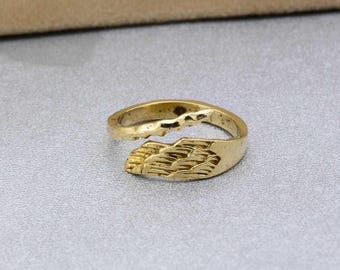 Handmade Brass Angel Wing Ring: Adjustable Memorial Jewelry