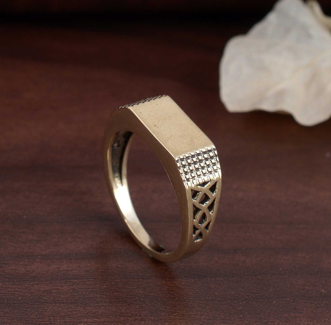 Handmade Brass Signet Ring: Geometric Stacking Ring - Etsy