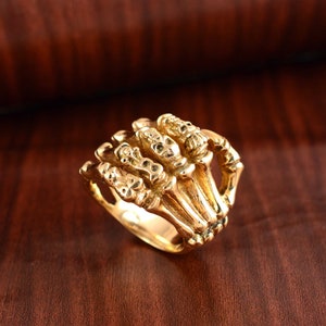 Skeleton ring skull Brass handmade unisex punk gothic biker oxidized jewelry Finger skull gift for him her personalized