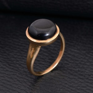 Black obsidian Ring,Dainty Gold Ring, Black Stone Ring ,Gold Band Ring, handmade Ring, Everyday Gold Ring, Women Jewelry, Mother&#39;s gift