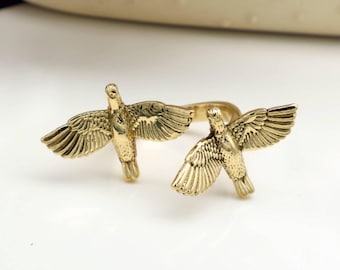 Handmade Vintage Brass Sparrow Ring, Flying Bird Jewelry