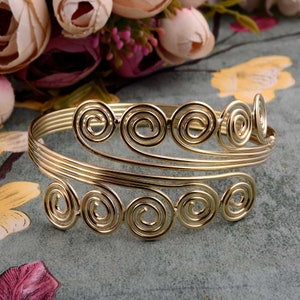 Gold - Silver Upper Arm Cuff - Arm Band Handmade Wire Hand