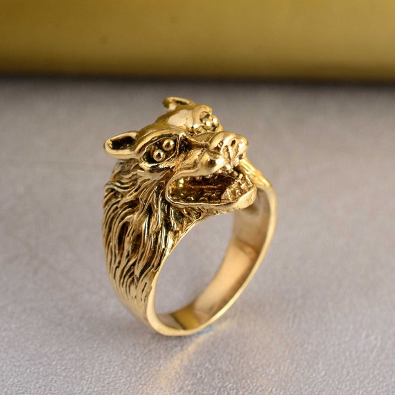 Bague Tête De Lion Viking Pour Homme - Style Nordique Vintage - Anneau Sculpté Punk Hip Hop