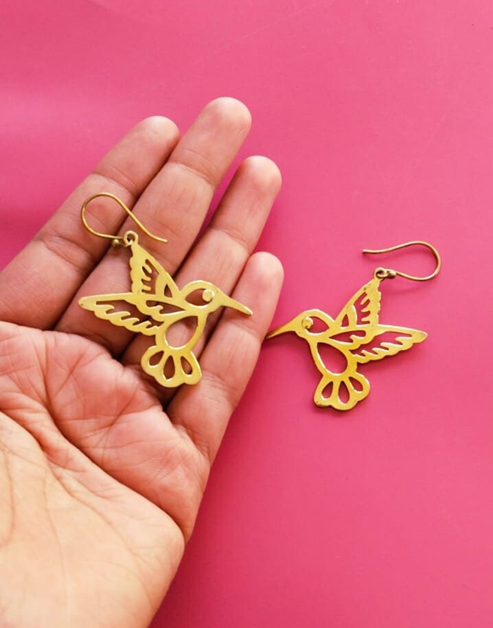 Bird Earrings, Sparrow Earrings, Gold Dangle Earrings, Cute