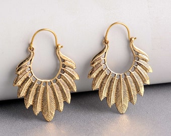 Gold Brass Leaf Earrings: Nature Inspired Statement Jewelry