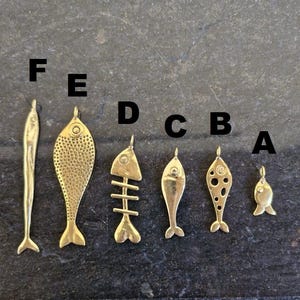Gold sardine fish charm With Chain, Gold Fish Necklace, Gold Brass charm pendant, Lucky fish symbol, Fish Lover Gift