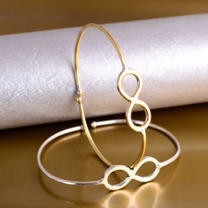 Infinity Symbol Bangle, Gold plain Bracelet, Forever Friendship, Love, Anniversary Gift, Bridesmaids Jewelry, Bridal Wedding Fashion