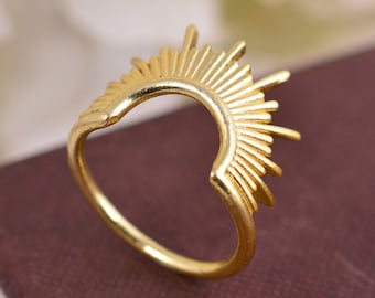 Brass Sun Ring: Dainty Celestial Spike Ring