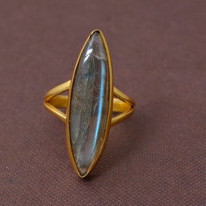 Big Labradorite Ring, Gold Plated Ring, Gemstone Ring, Statement Ring, Big Blue Ring, Labradorite, Bridal Ring, Organic Ring, Natural Ring
