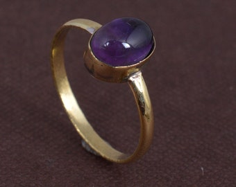 Minimalistischer Amethyst Ring aus Messing - Moderner Schmuck