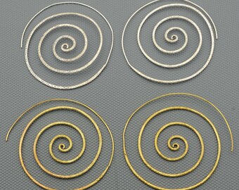 Handmade Brass Spiral Hoop Earrings: Hammered Open Threader Design