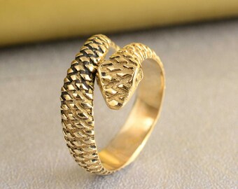 Anillo de serpiente de latón vintage: Joyería de serpiente hecha a mano, tamaño personalizado.