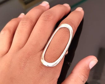 Silver plated Large Open Oval Ring: Minimalist Bohemian Jewelry