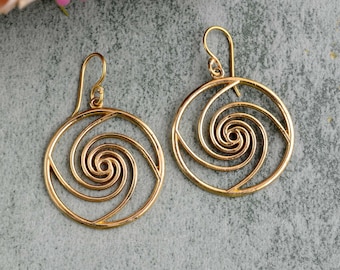Handmade Brass Spiral Earrings: Geometric Tribal Jewelry