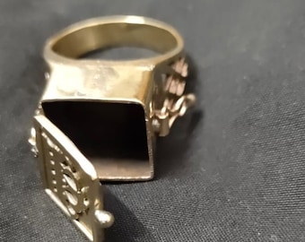 Gold Plated Brass Secret Poison Ring - Pill Box, Unique Jewelry