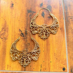 Tribal hoop brass earrings, tribal hoop earrings,  boho earrings, bohemian earrings, brass earrings, gift for mom