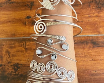 Adjustable Arm Cuff Bracelet Spiral Upper Arm Cuff,  Arm Band, Upper Arm Cuff, silver plated arm cuff