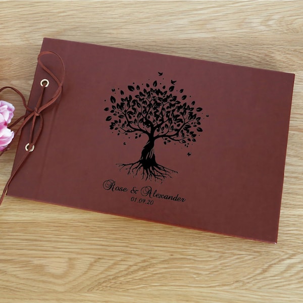 Personalized Wedding Leather Photo album/ Family Tree photo album 4X6 leather/Tree of Life wedding scrapbook album/leather wedding gues book