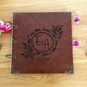 Álbum de fotos de cuero personalizado/Álbum de recortes de boda personalizado/Álbum de fotos de boda con corona/Álbum de recortes de boda personalizado/Libro de visitas de boda
