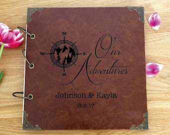 Custom Leather Photo Album compass our adventure/ Adventure Scrapbook/wedding Ring Binder Photo Album/Wedding Guest Book engraved