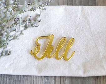 Gepersonaliseerde acryl goud plaatskaarten Naaminstellingen Gasttags voor bruiloft evenement Tafelborden Uitnodiging Escortkaarten Aangepast hout