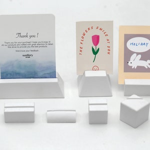 Porta-cartões de gesso branco geométrico, porta-cartões de exibição, porta-etiquetas de nome, porta-cartões de visita, suportes para fotos, porta-calendário