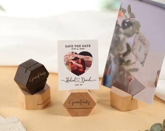 Walnut Wood Card Holder, Mini Photo Display Stand, Postcard & Memo Stands, Custom Engraved 4.5cm*2.8cm Photo Stands,Memo Holders
