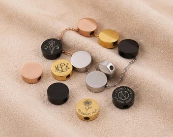 Personalized Laser Engraved Bead, Mini Metal Jewelry Charms ,Custom Cylinder Beads, Jewelry Brand Tags, Bracelet Custom Bead