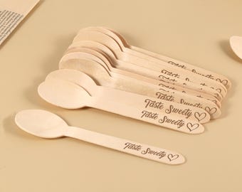 Engraved Wood Dessert Spoons: Personalized Party Favors
